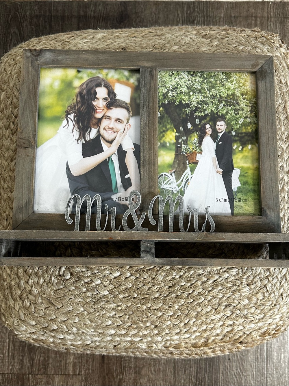 Mr & Mrs Rustic Wood Wedding Picture Frame- 5x7 (holds 2 photos)